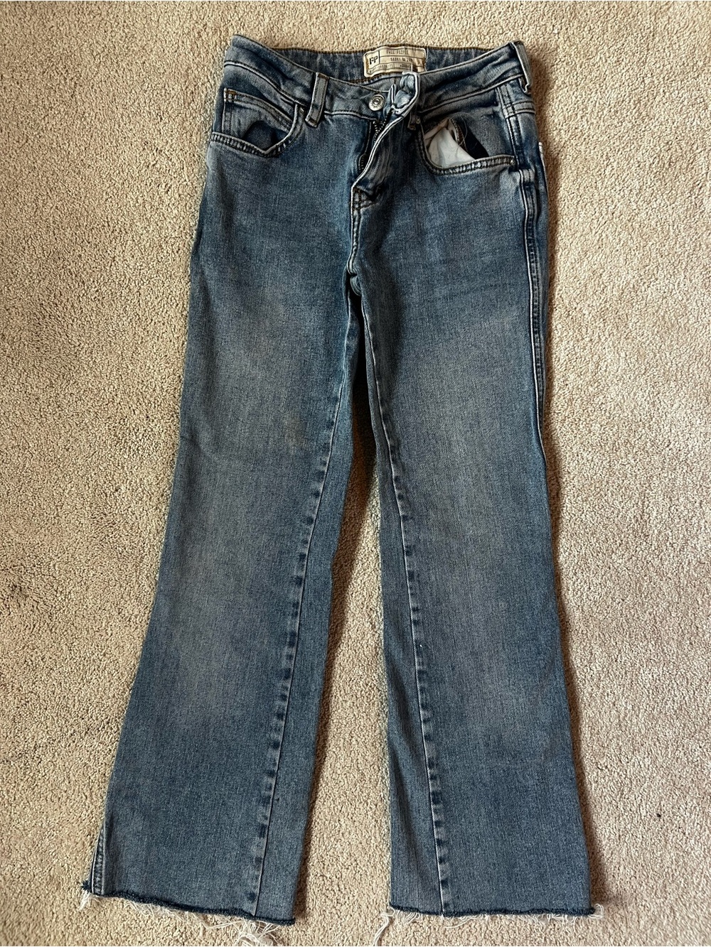 Free People Light Wash High-Rise Jeans Unique Split Stitching & Raw Hem
